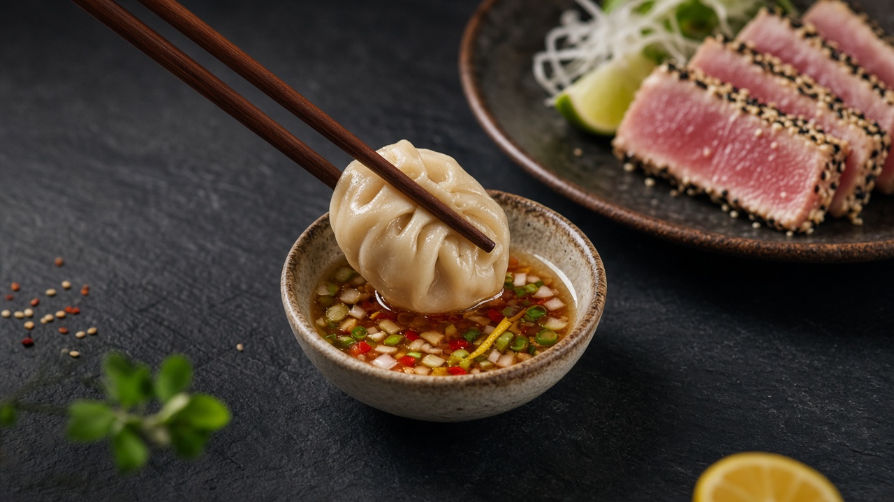 Dumpling and seared tuna with ponzu