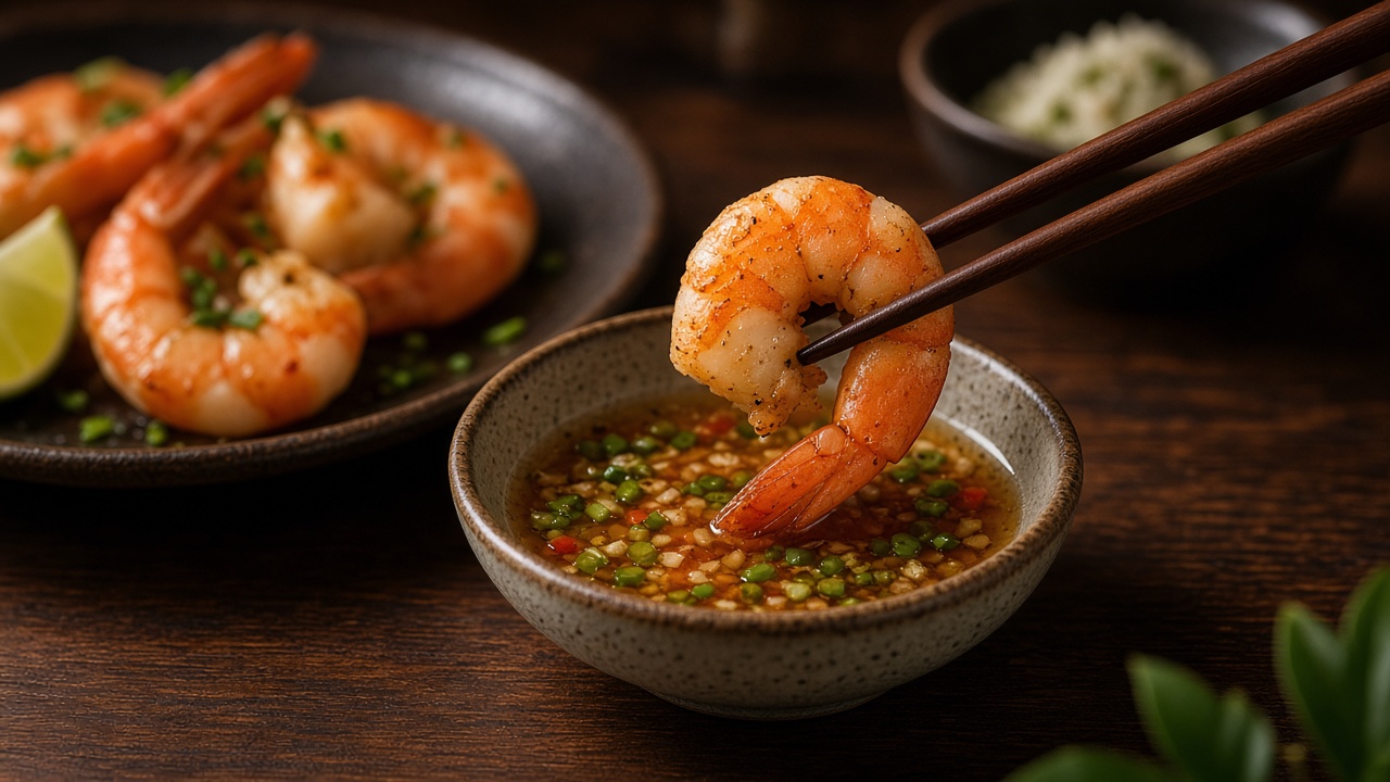 Shrimp dipped in ponzu