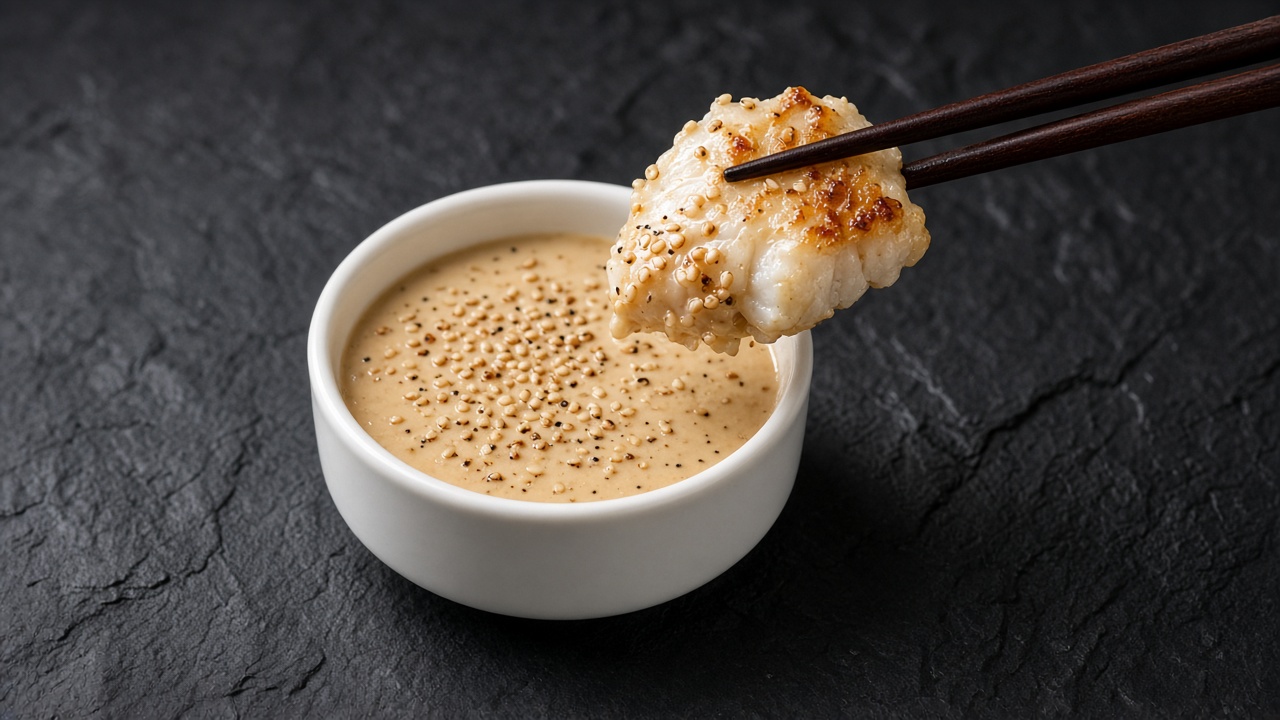 Fish dipped in sesame dressing